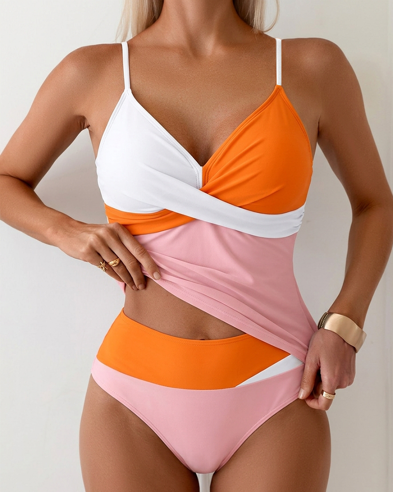 Tankini Taille Haute Bloc De Couleur