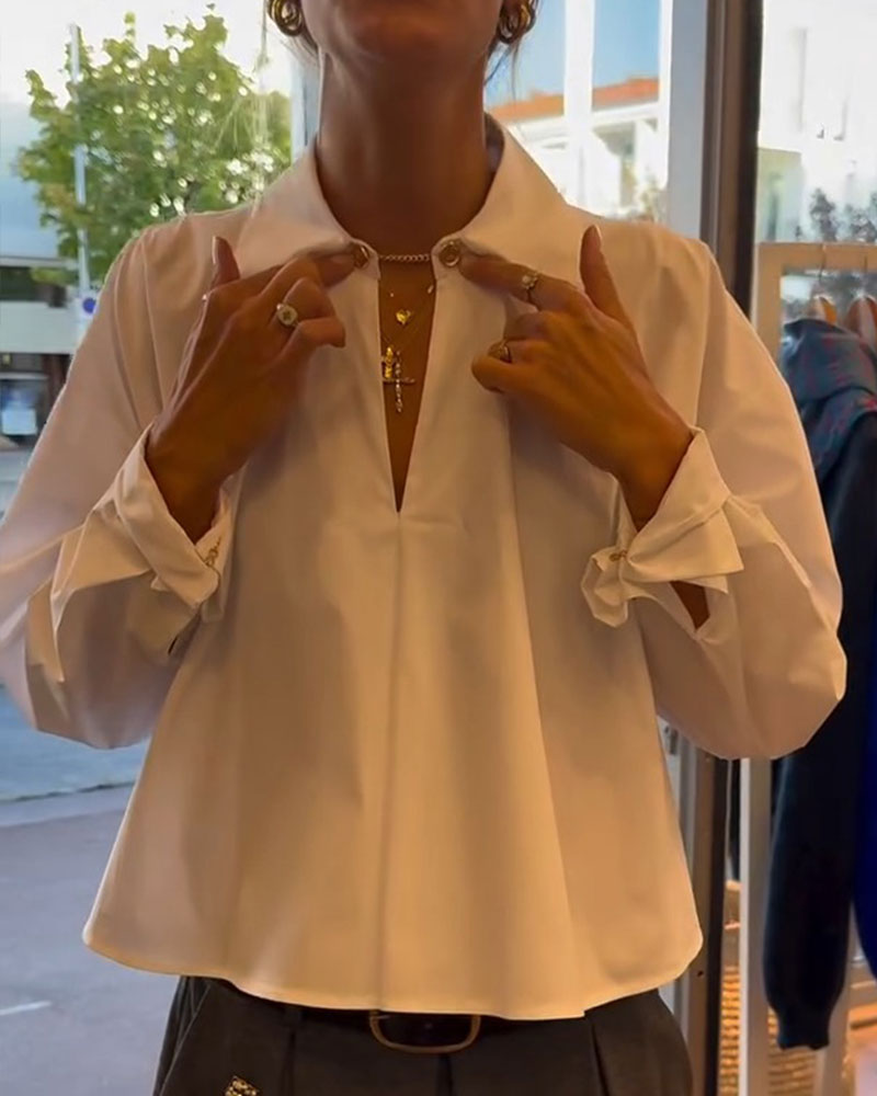 Blouse Revers Col En V Raccourci Manches Longues
