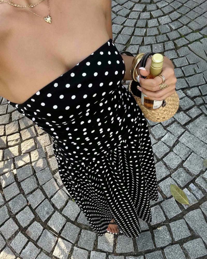 Robe Bandeau À Pois Ligne A Longue