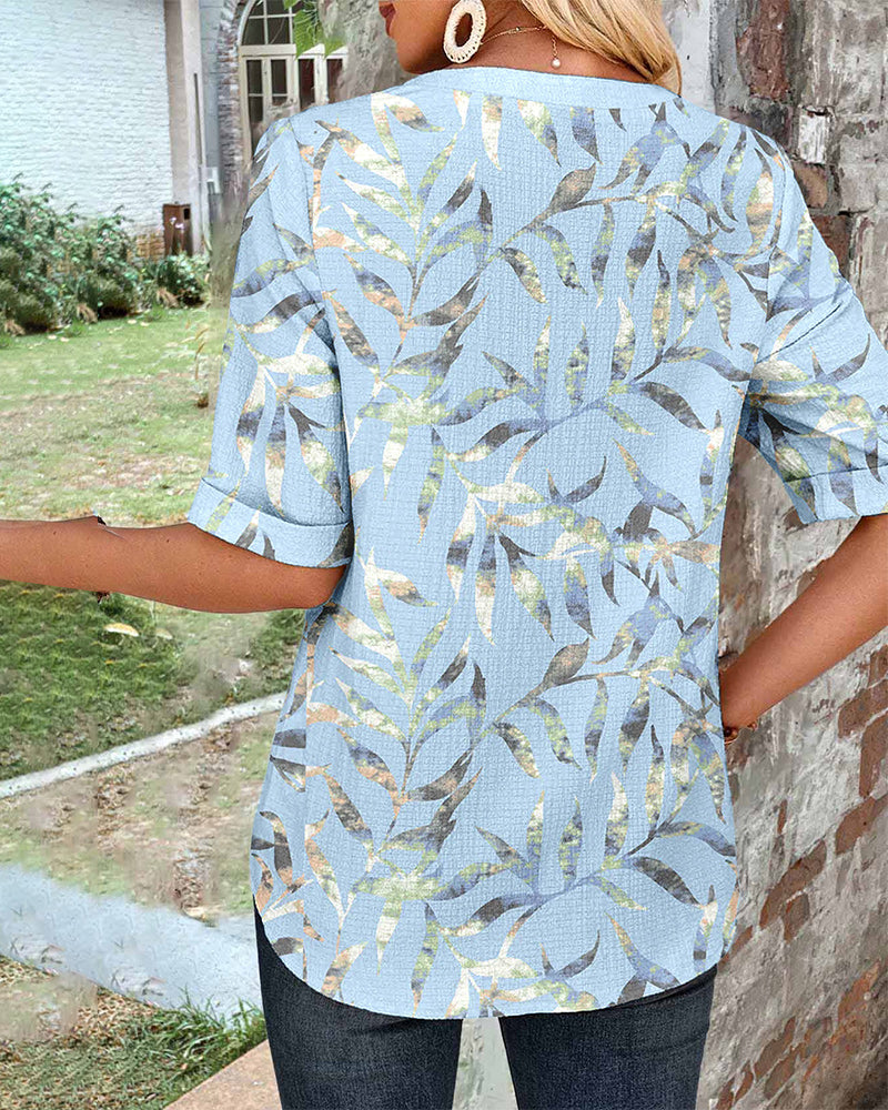 Blouse À Manches Courtes Imprimé Fausse Poche