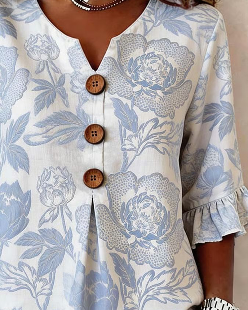 Blouse Imprimée Manchette Volantée
