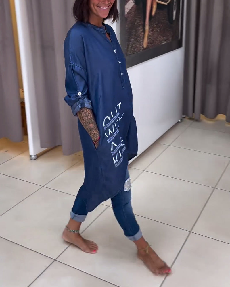 Haut boutonné irrégulier à imprimé lettre