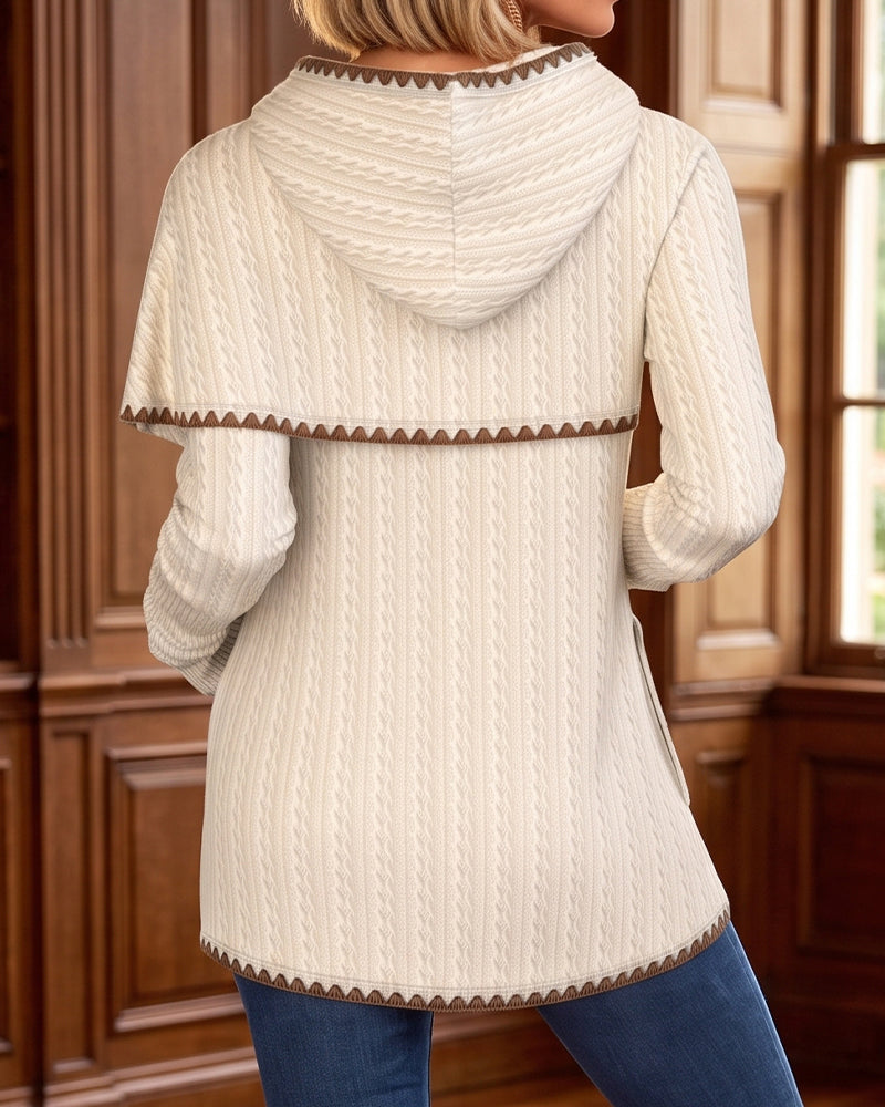 Top Tricoté Asymétrique Blocage De Couleurs Capuche