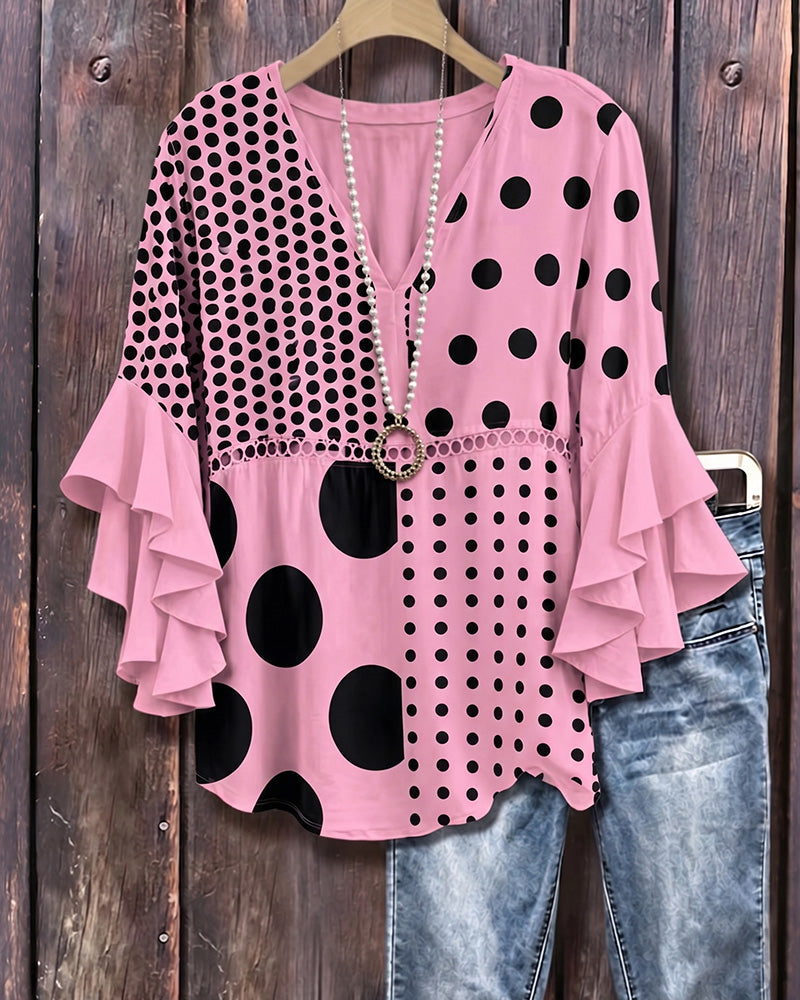 Blouse Pois Mixte Patchwork Volant