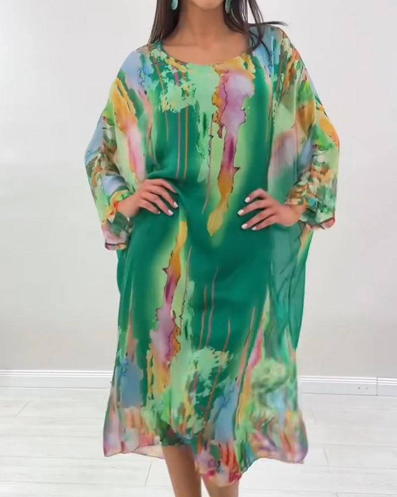 Robe Col Rond Manche Chauve-Souris Tacheté