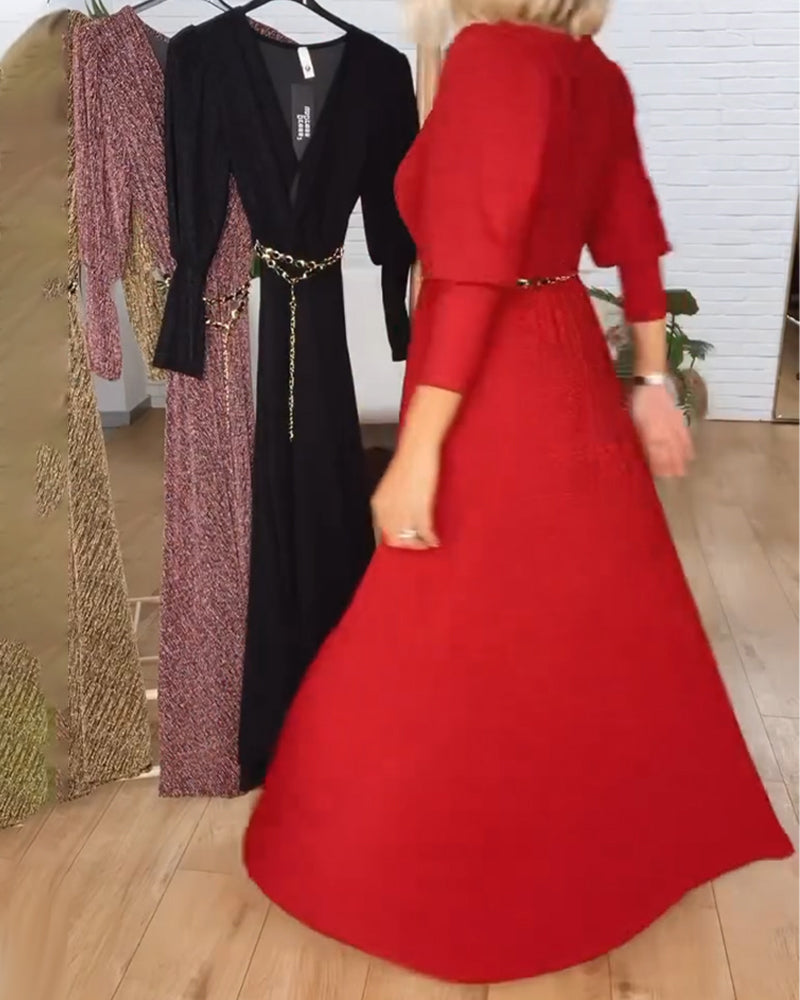 Robe Élégante Unie À Col En V