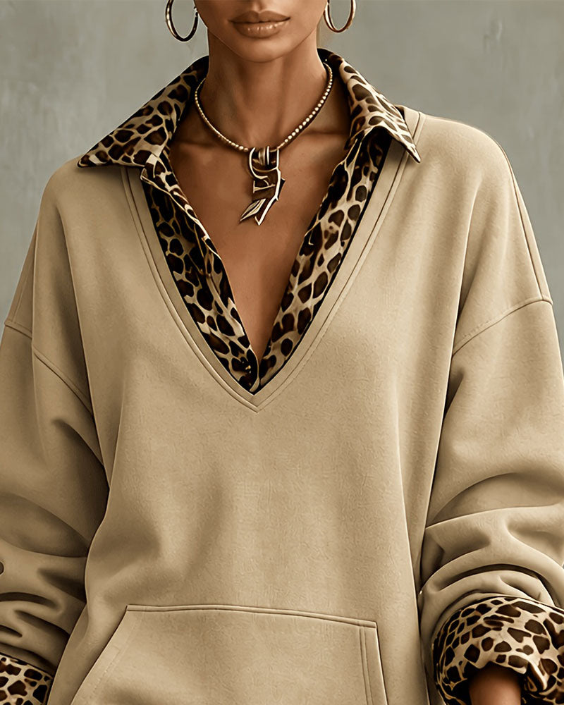 Robe Col En V Imprimé Léopard Sweatshirt