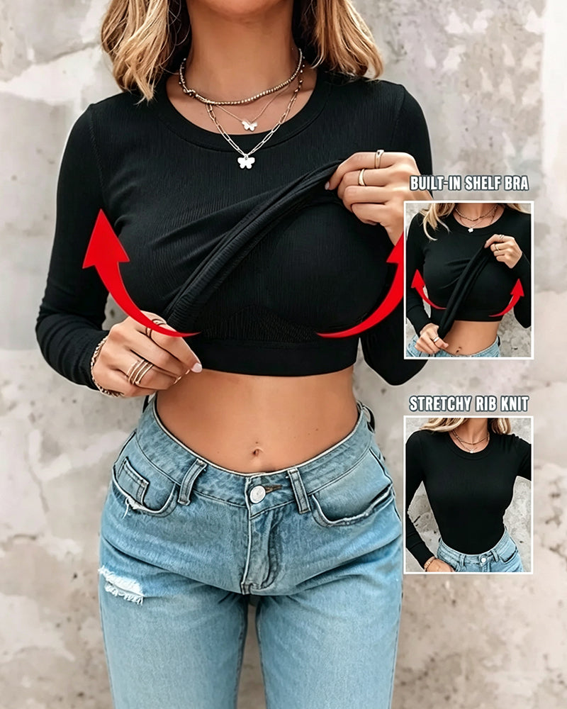 Haut Col Rond Unie Soutien-Gorge Intégré