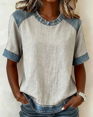 Haut Jean Patchwork Manches Courtes