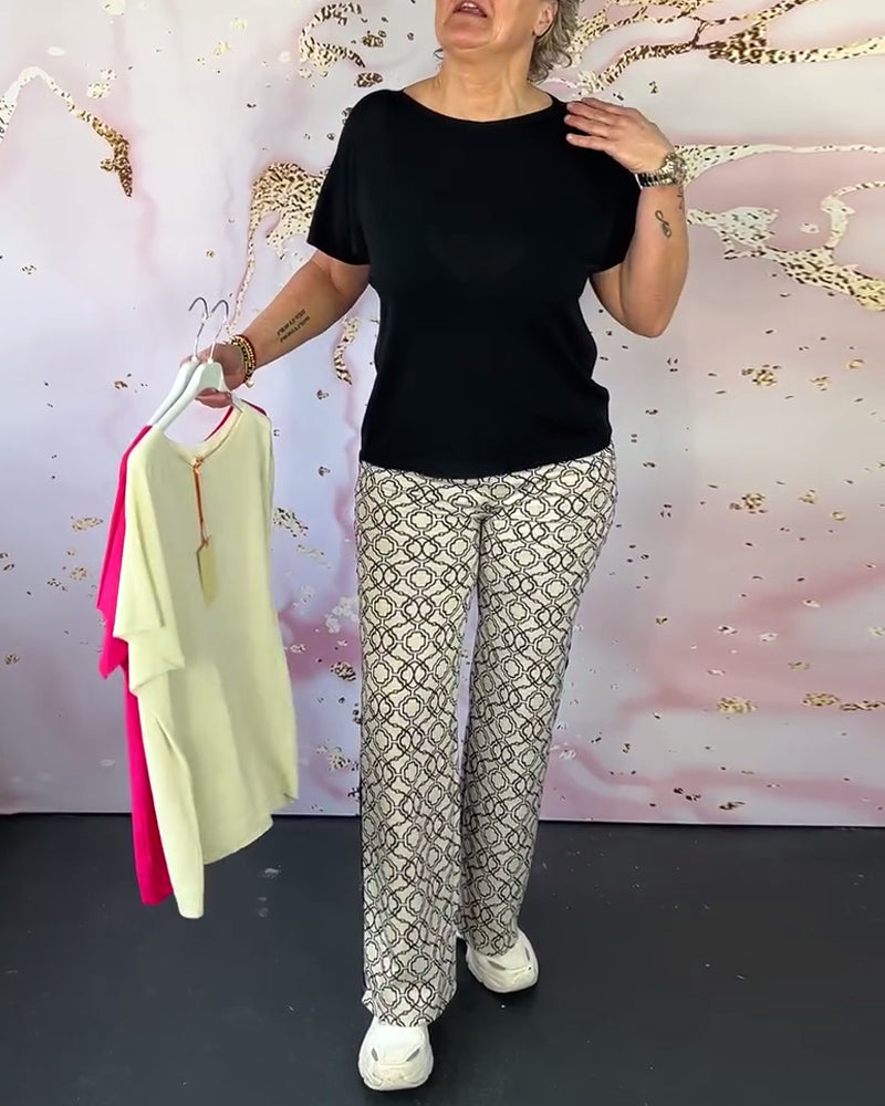 T-shirt décontracté à col rond de couleur unie