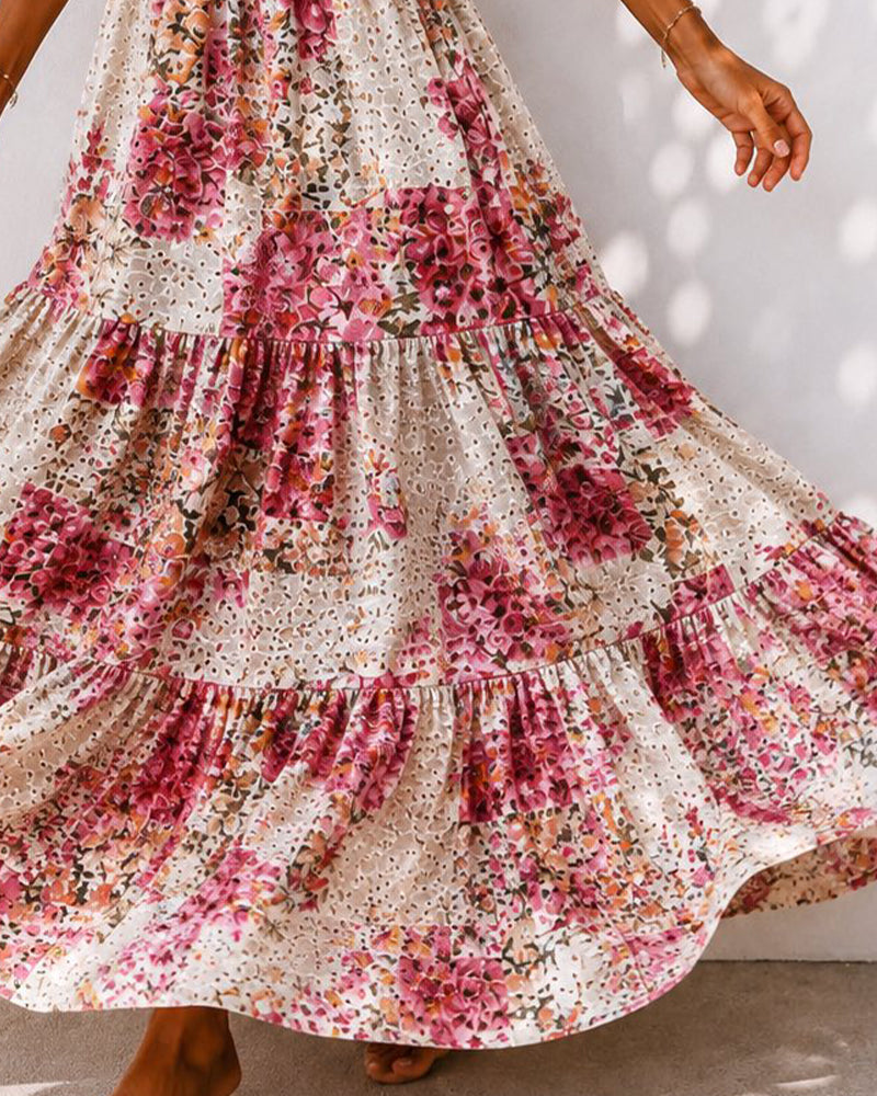Robe Florale Attache Col V Superposée