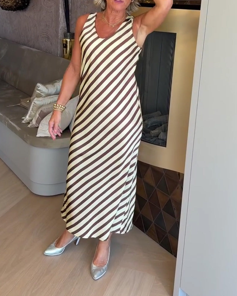 Robe Sans Manches Rayure Fourreau Maxi