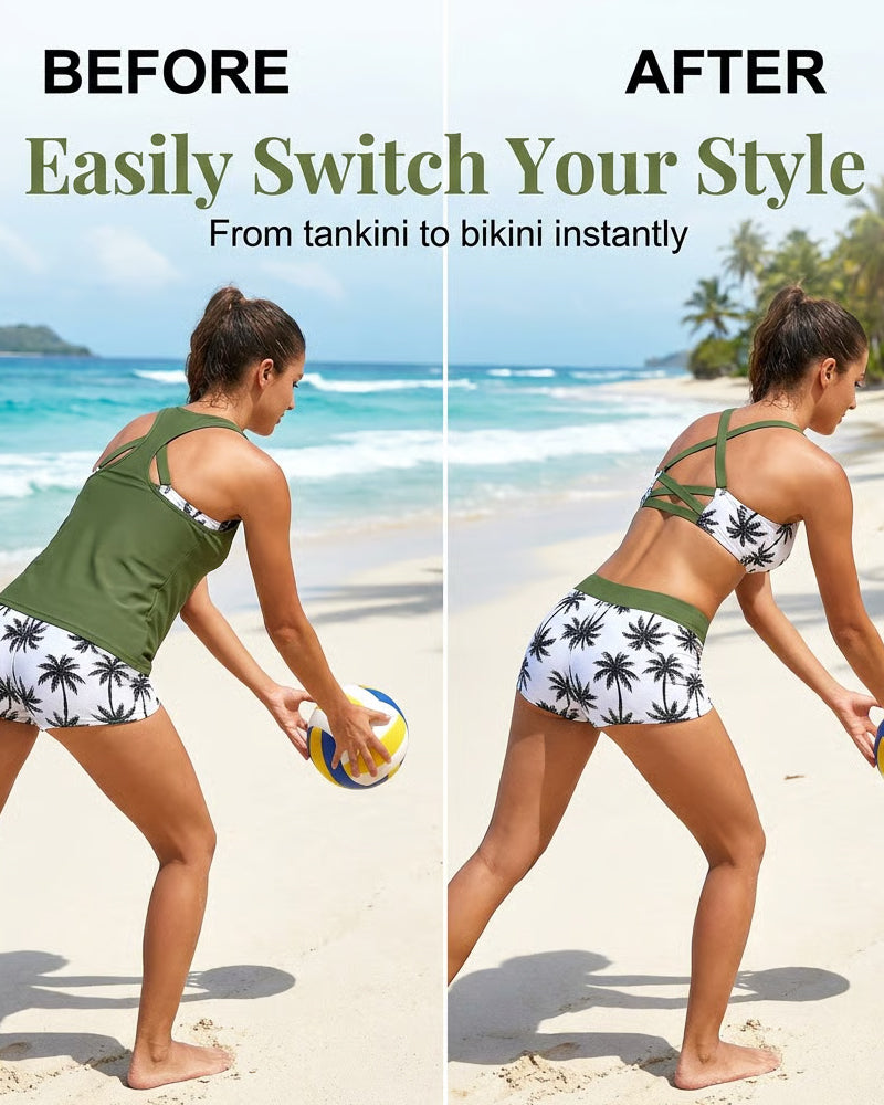 Couverture Et Bikini Crisscross Haut Sans Manches + Cordon Imprimé Pantalon Pour