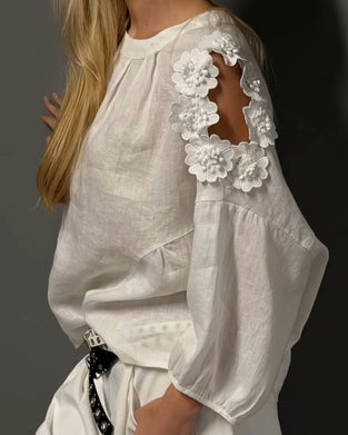Chemisiers Col Rond Découpe Off-Shoulder 3D Floral