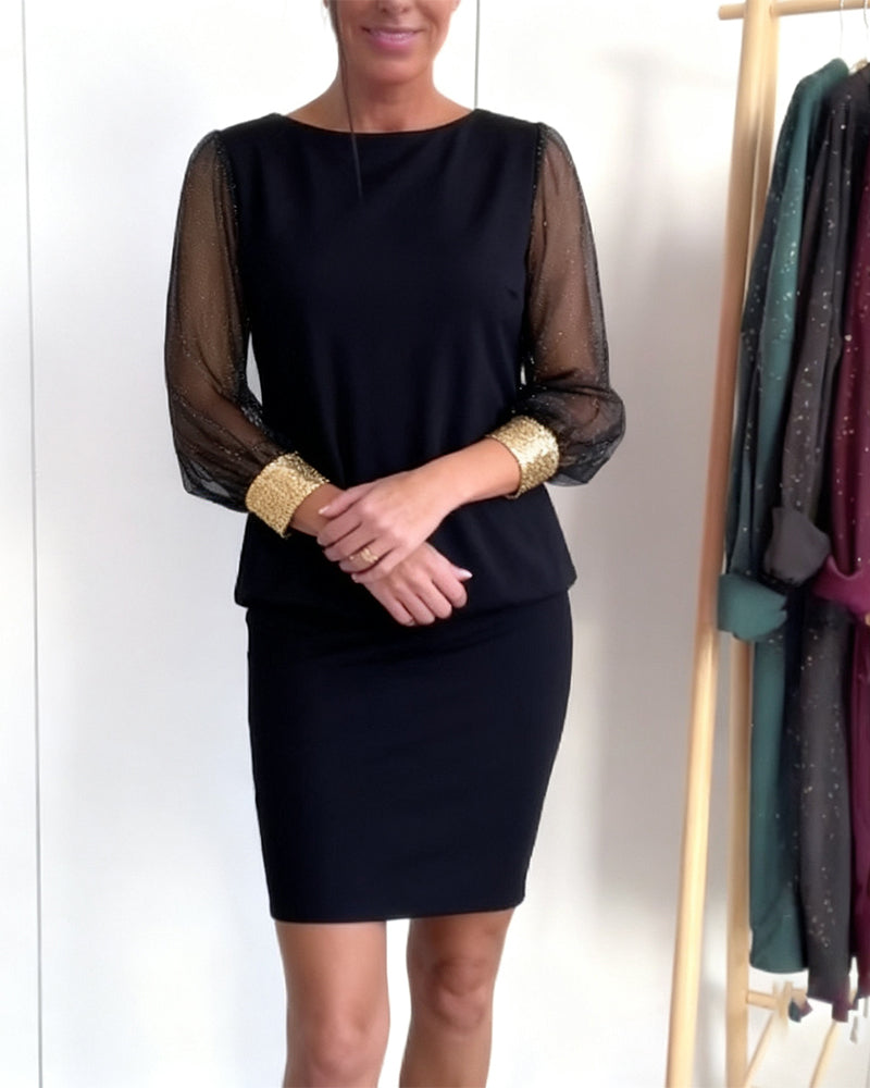 Robe Tulle Contraste De Couleurs Manches Longues