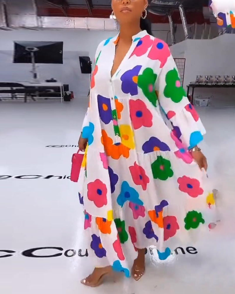 Robe décontractée à manches cloche et imprimé floral coloré