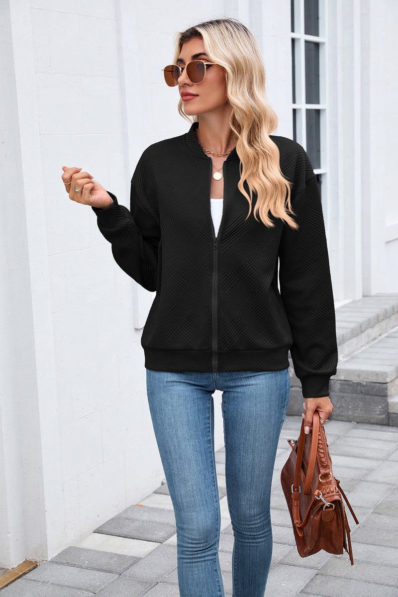 Manteau Uni Col Baseball Manches Longues
