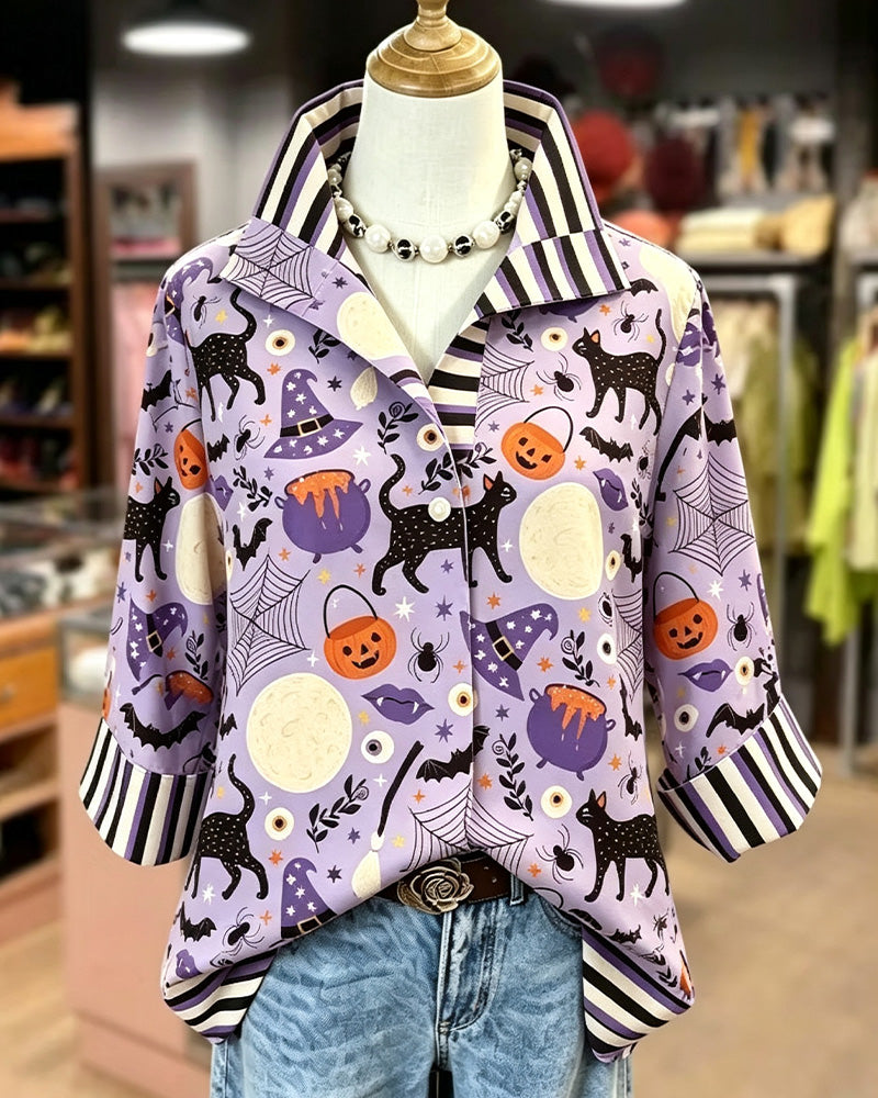 Blouse Revers Bouton Rayure Halloween