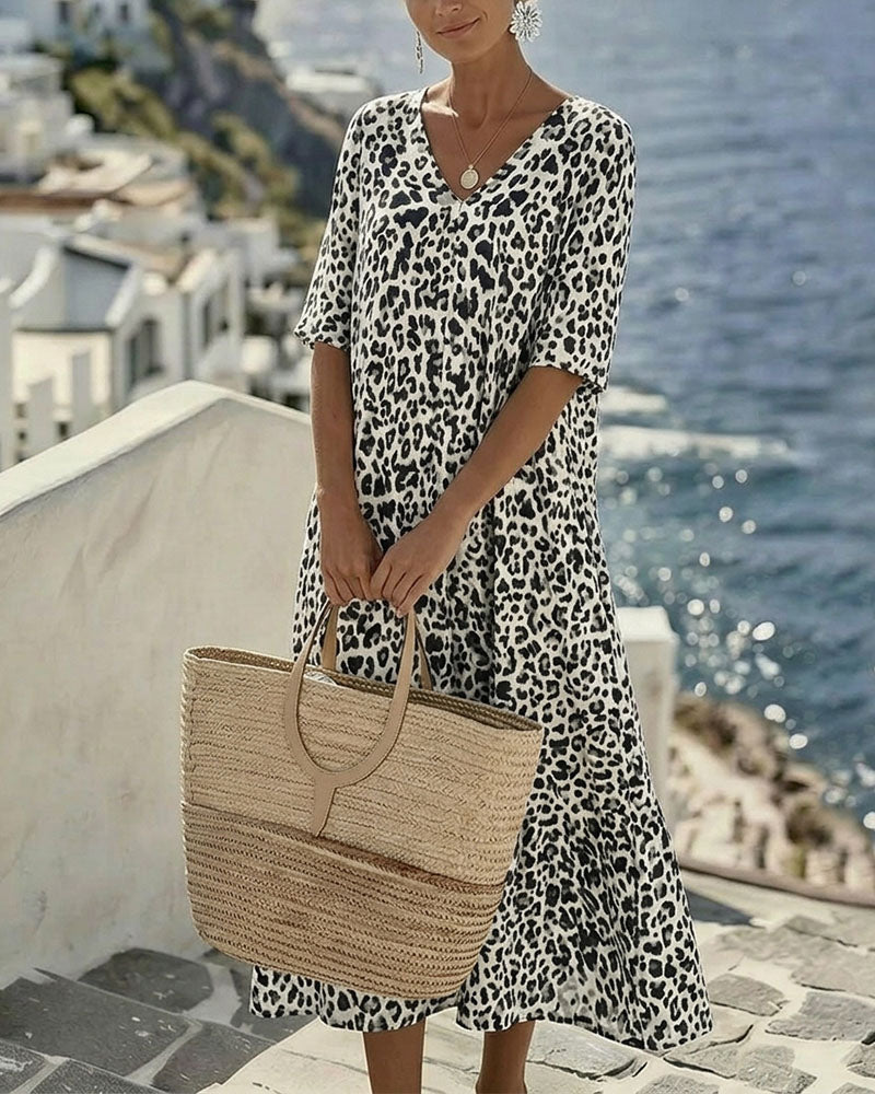 Robes Léopard Col V Ample