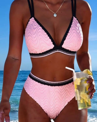 Bikini Bloc De Couleur Double Bretelle Texturé
