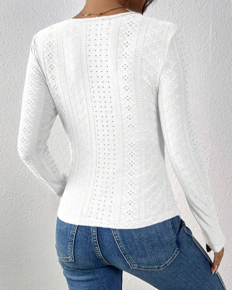 Haut À Manches Longues Col V Panneau En Dentelle
