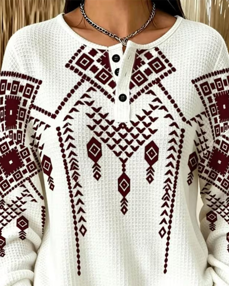 Sweatshirt Bohème Imprimé Décontracté