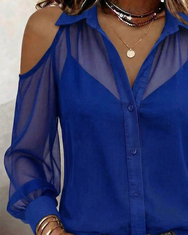 Deux Pièces Set Col Épaule Nue Chemisier Transparent Camisole