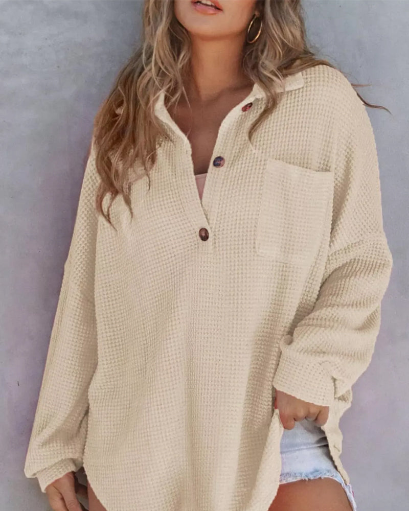 Chemisier Unie Boutonné Ample Revers