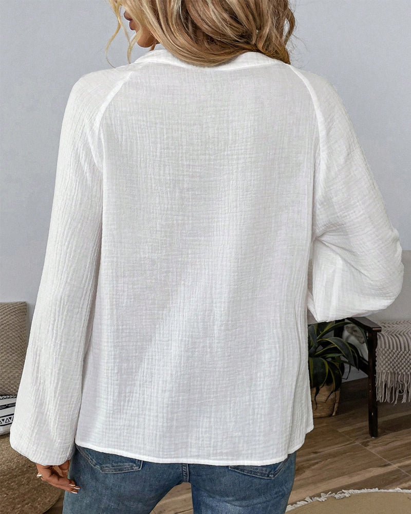 Blouse Col En V Manches Longues Imprimée Décontractée