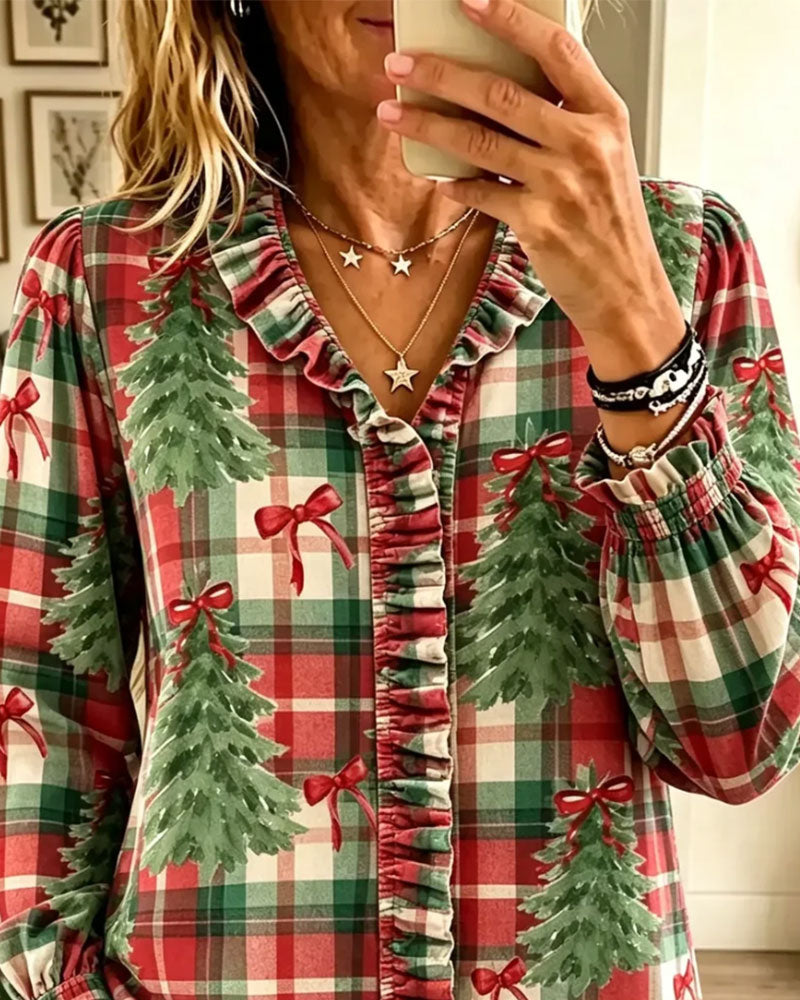Chemise Noël Carreau Arbre De Noël Imprimé