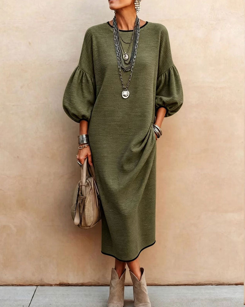 Robe Bloc De Couleur Manche Bouffante
