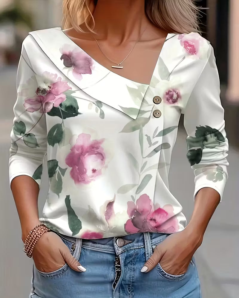 Blouse À Imprimé Asymétrique Et Manches Longues