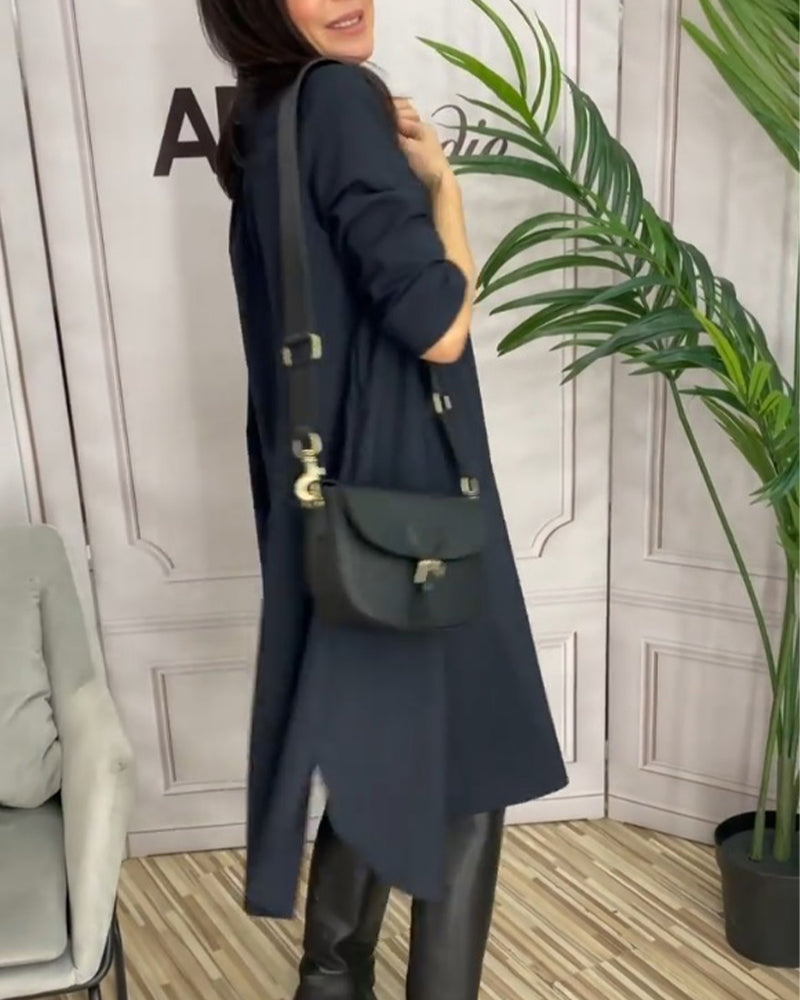 Robe décontractée à revers de couleur unie