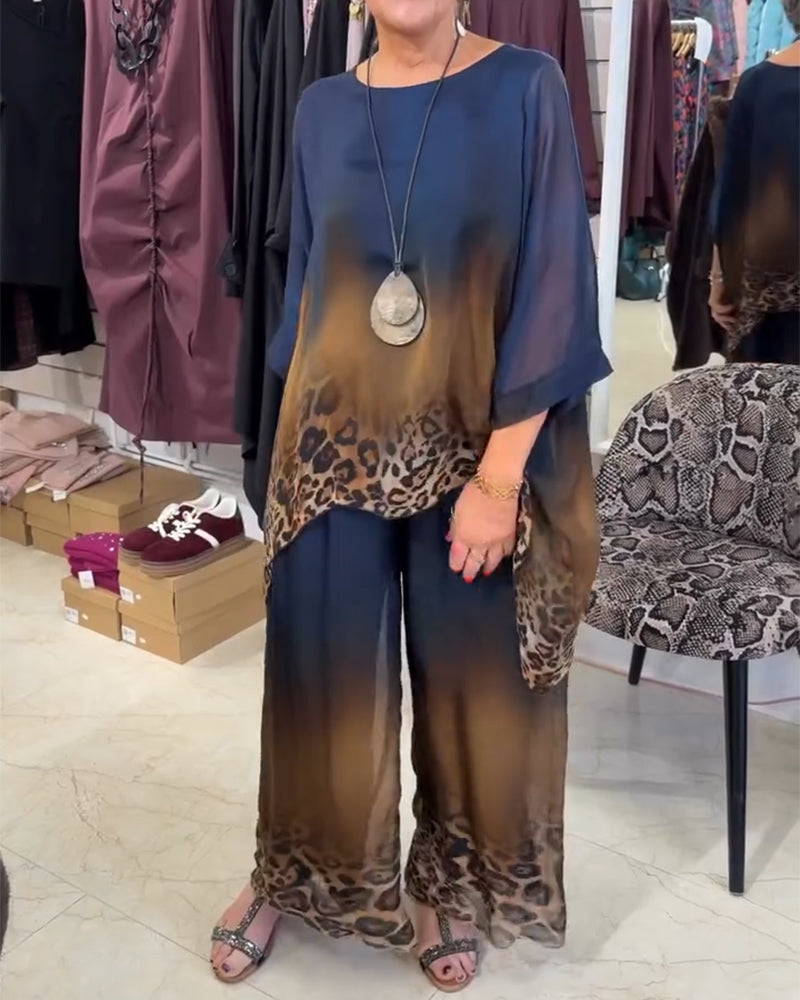 Ensembles Deux-Pièces Dégradé Imprimé Léopard Mode