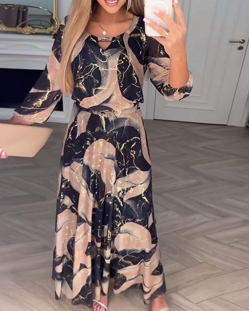 Robe Élégante Manche Trois-Quarts Imprimée Taille