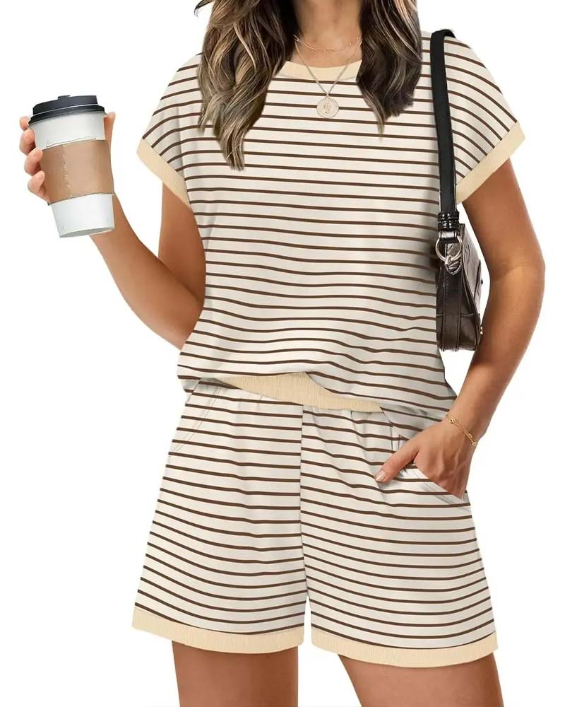 Set Col Rond Rayé Taille Élastique Attacher