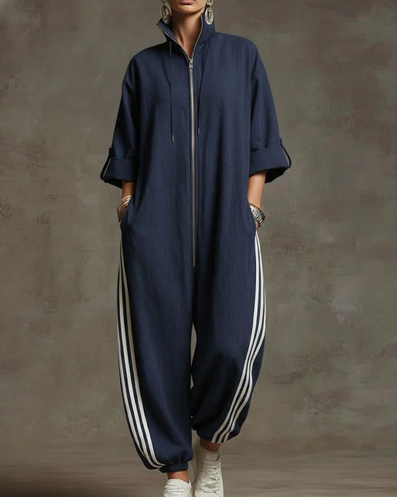 Combinaison Rayé Sportif Fermeture Éclair