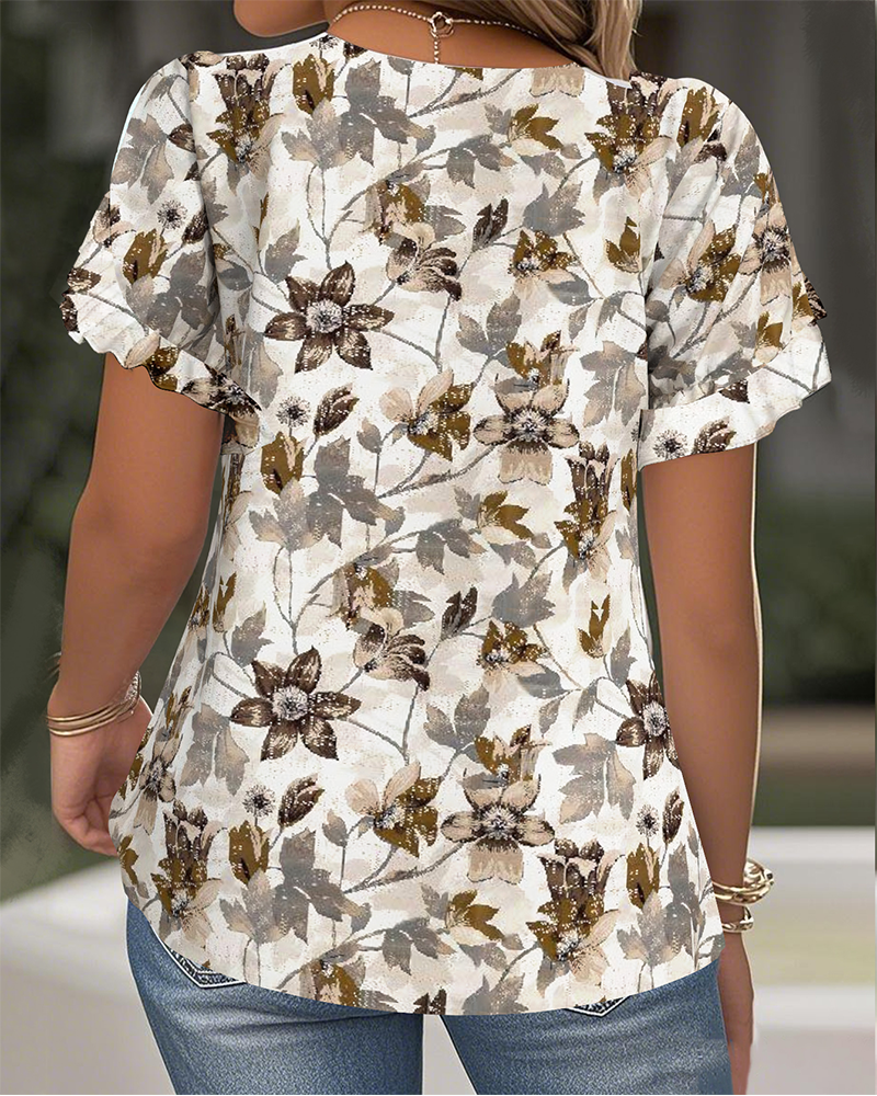 T-Shirt Imprimé Manches À Volants Passe-Partout