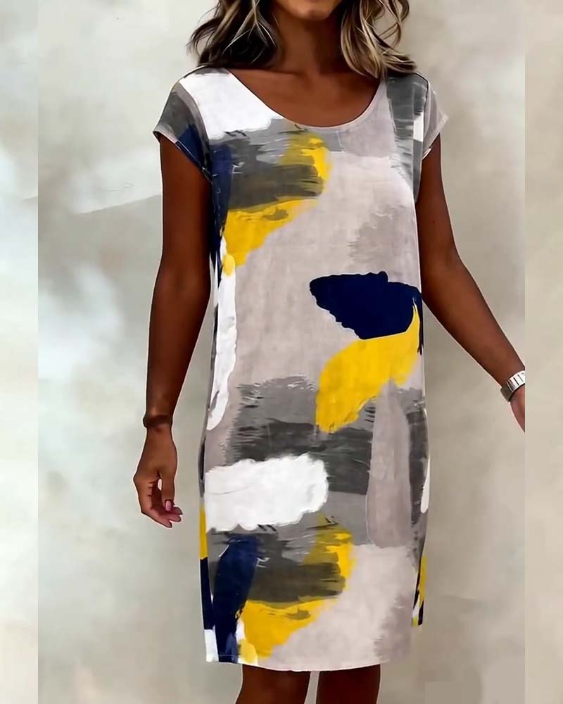 Robe Col Rond Tie-Dye Imprimé