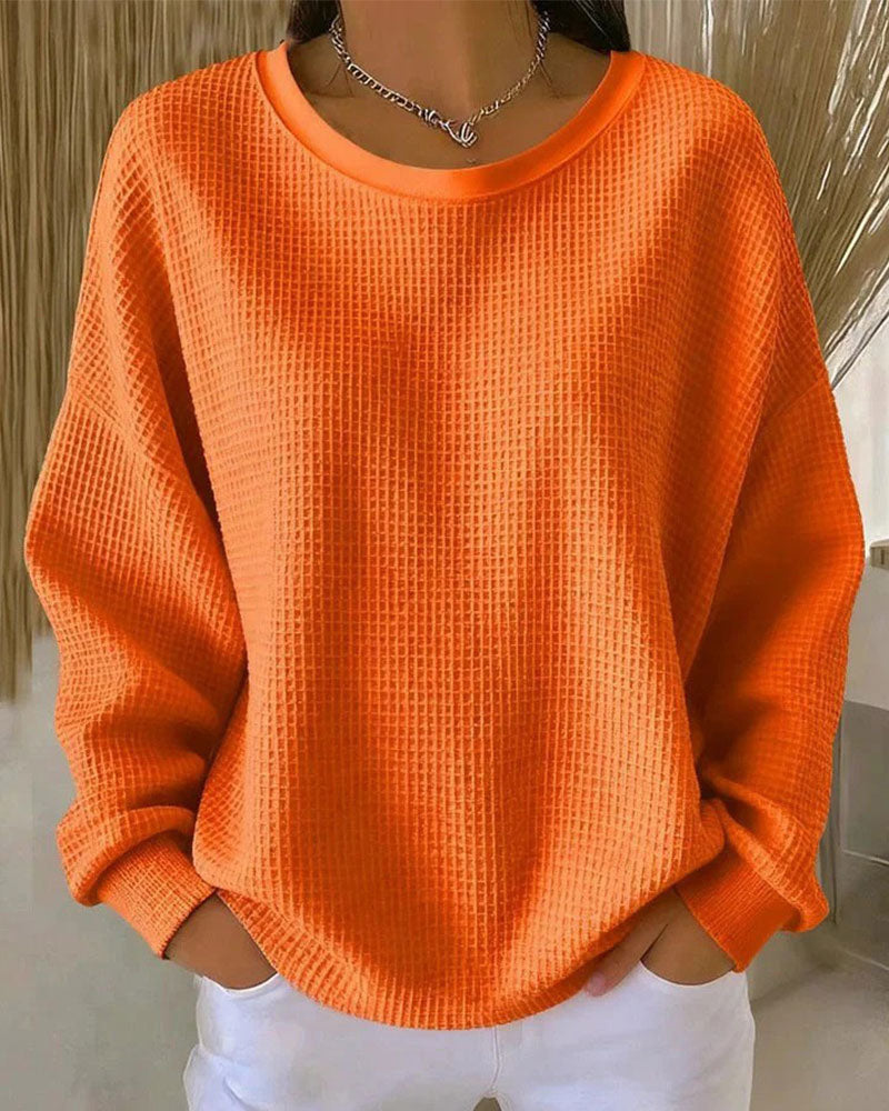 Sweatshirt Unie Texture Gaufrée Pullover