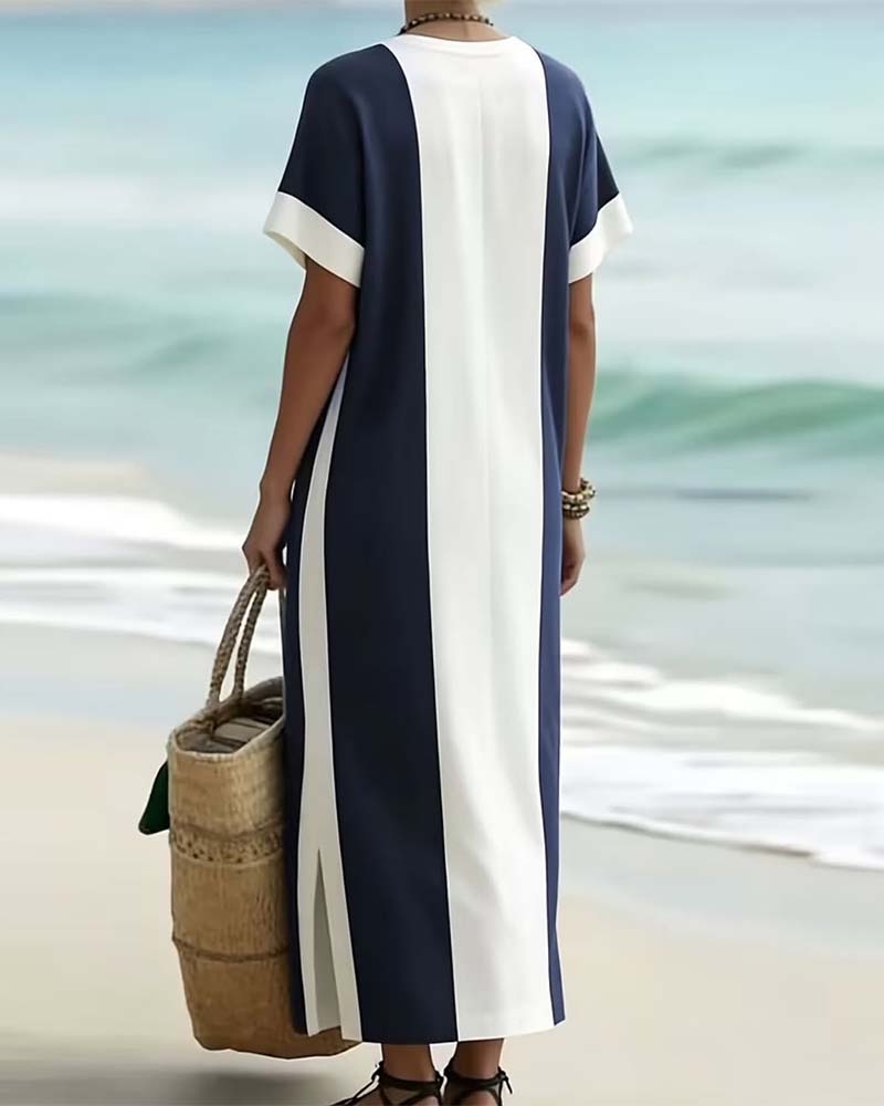 Robe Fente Latérale Rayure Verticale