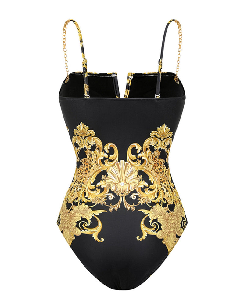 Maillot de bain Vintage Maille imprimée Protection solaire