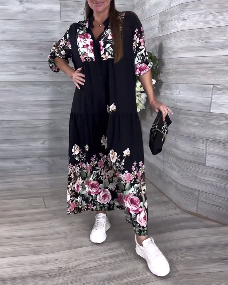 Robe Imprimé Fleuri Décontractée Manches Lanternes