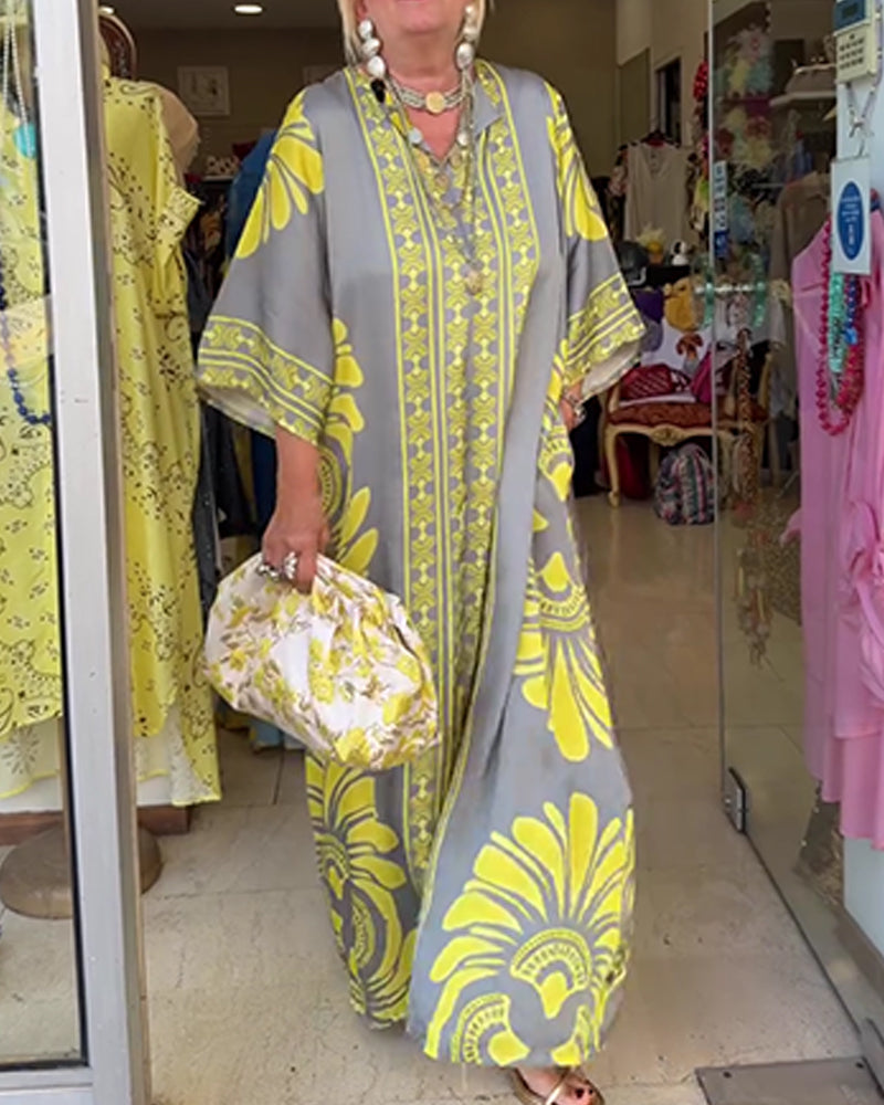 Robe Demi Manche Imprimé Longue Robe De Chambre