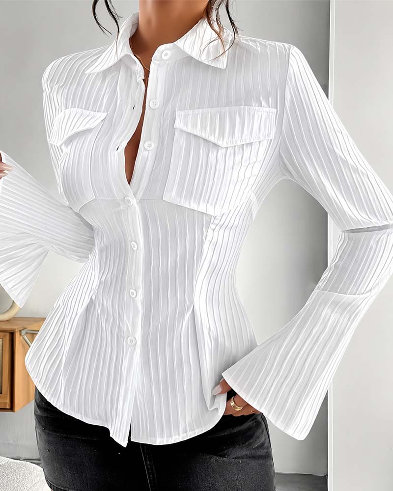 Chemise Poche Rayée Manche Évasée
