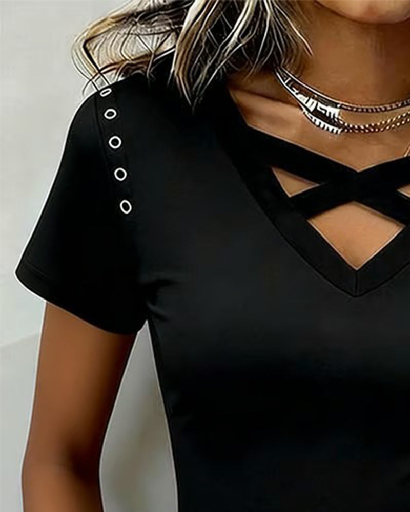 T-Shirt Sangle Croisée Évidé Coupe Slim