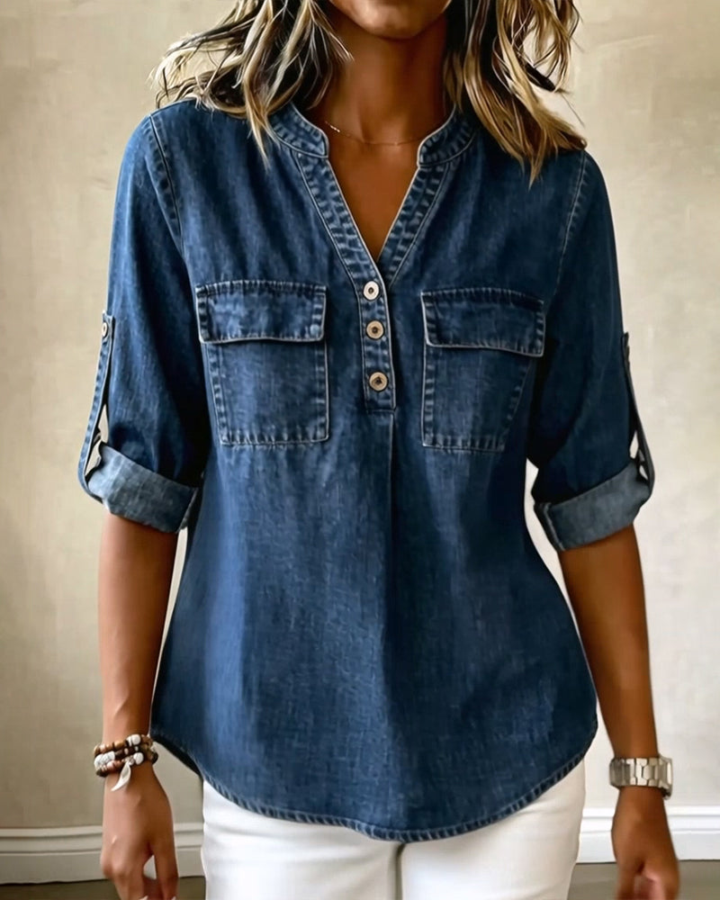 Blouse Denim Col V Décontractée