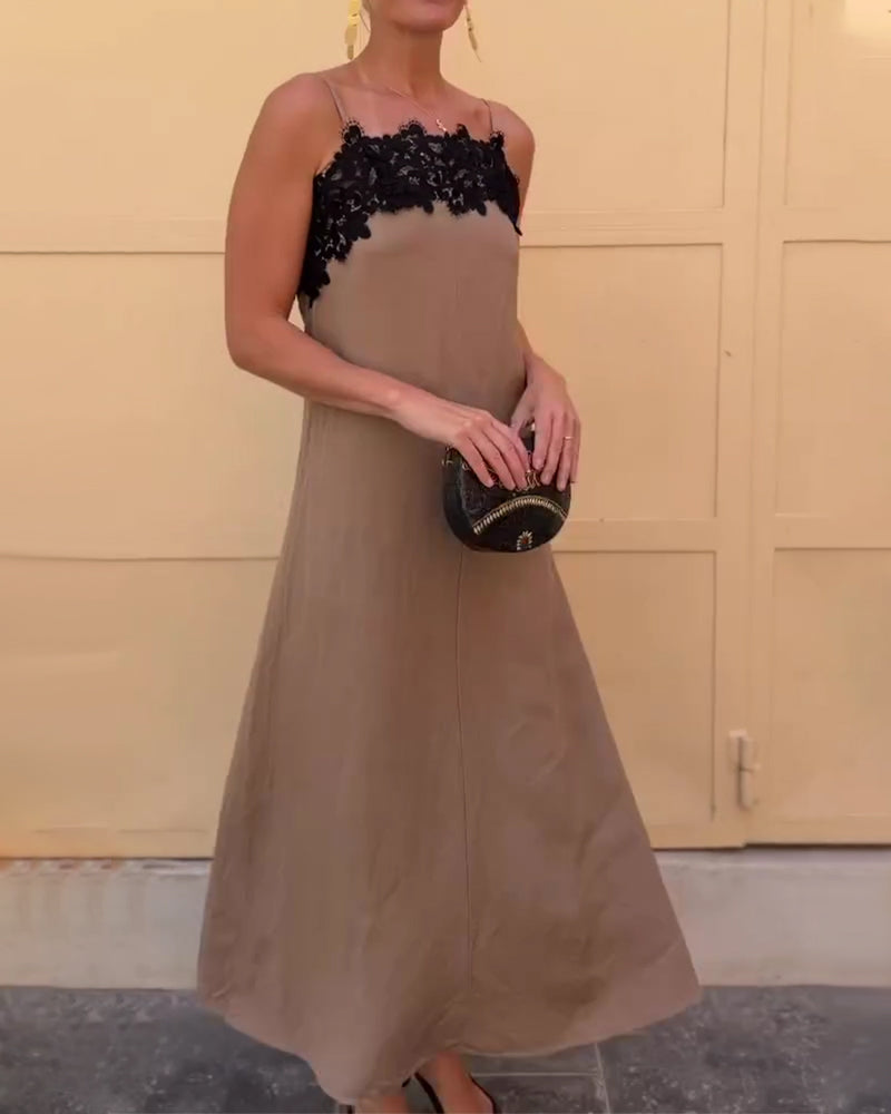 Robe Bretelles Spaghetti Dentelle Patchwork
