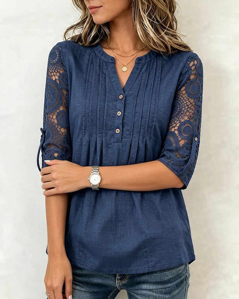 Blouse Dentelle Patchwork Manche Froncée