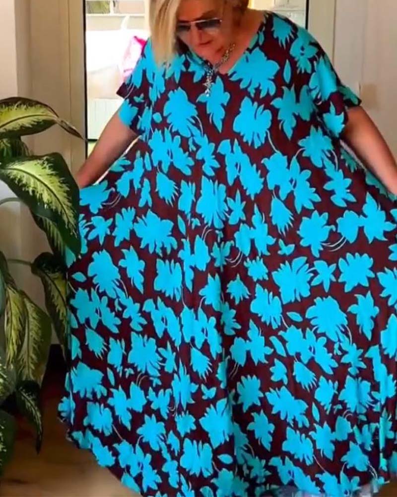 Robe ample à imprimé floral avec poche et col en V